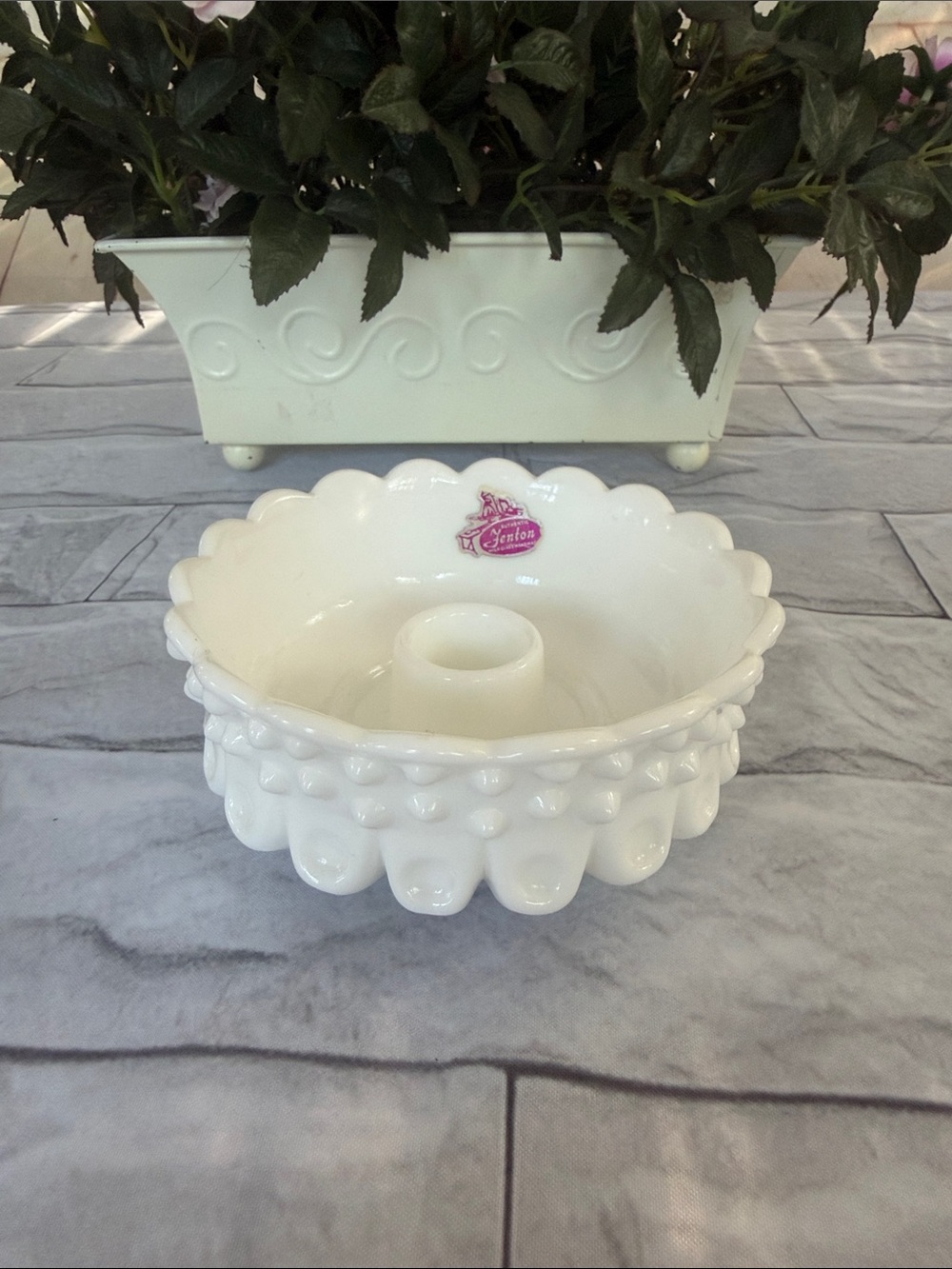 VTG FENTON HOBNAIL MILK GLASS HANDMADE CANDLE HOLDER